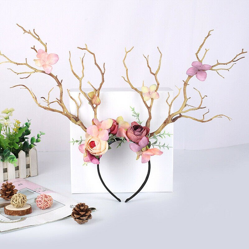 Floral Antler Headband for Gothic Christmas Cosplay