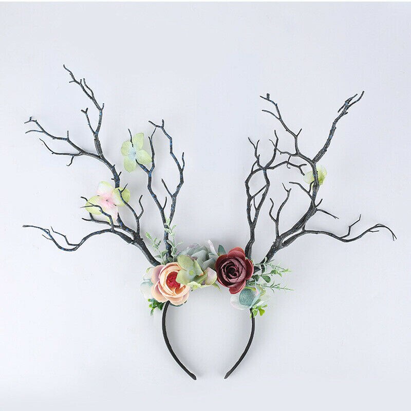 Floral Antler Headband for Gothic Christmas Cosplay