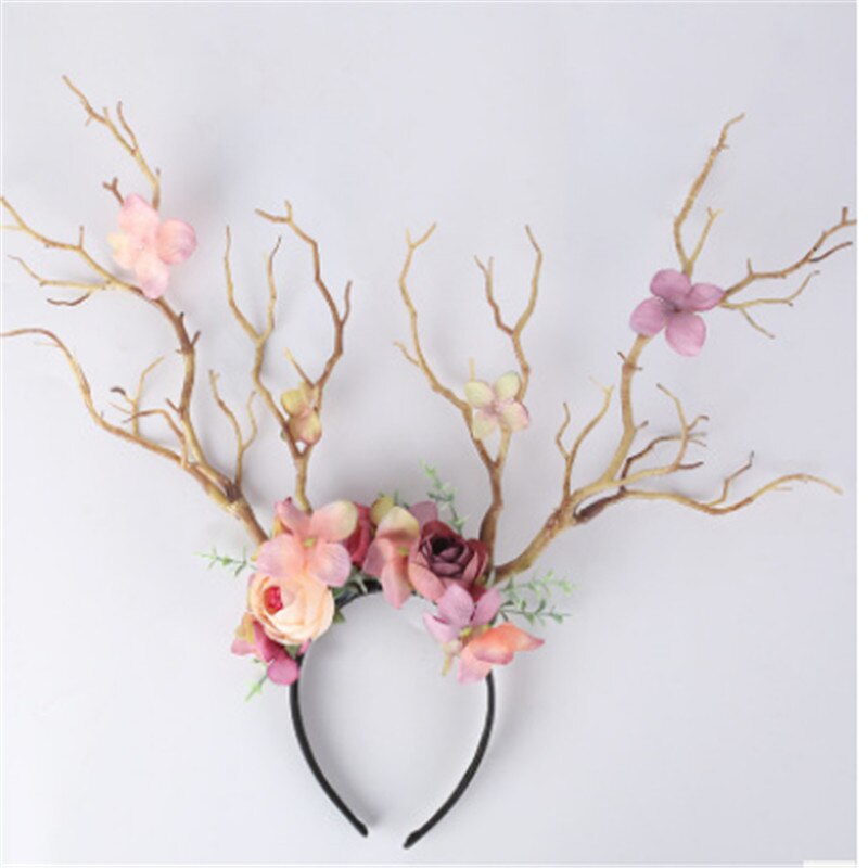 Floral Antler Headband for Gothic Christmas Cosplay