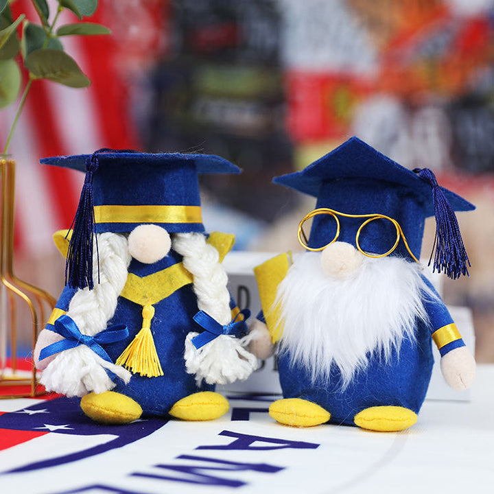 Graduation Dwarf Doll Set for Blue-Gold Party Decor