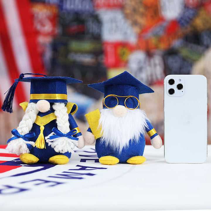 Graduation Dwarf Doll Set for Blue-Gold Party Decor
