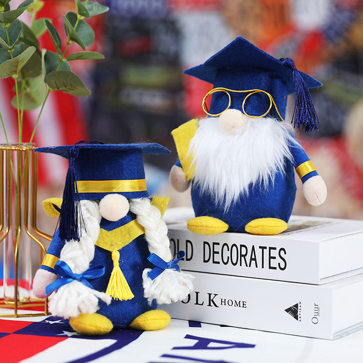 Graduation Dwarf Doll Set for Blue-Gold Party Decor
