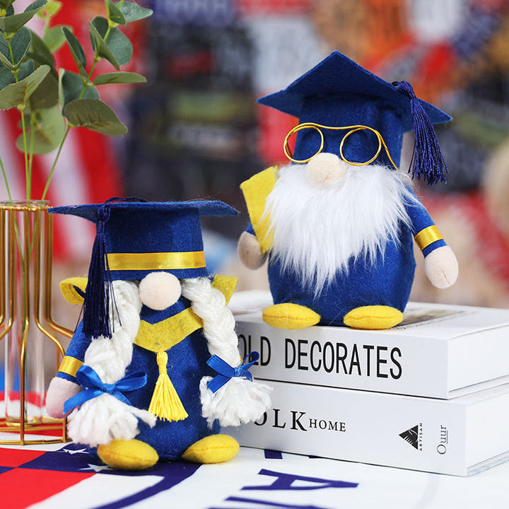Graduation Dwarf Doll Set for Blue-Gold Party Decor