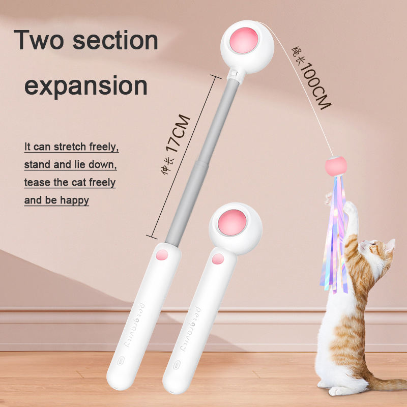 Extendable Cat Wand Toy With Replaceable Attachments