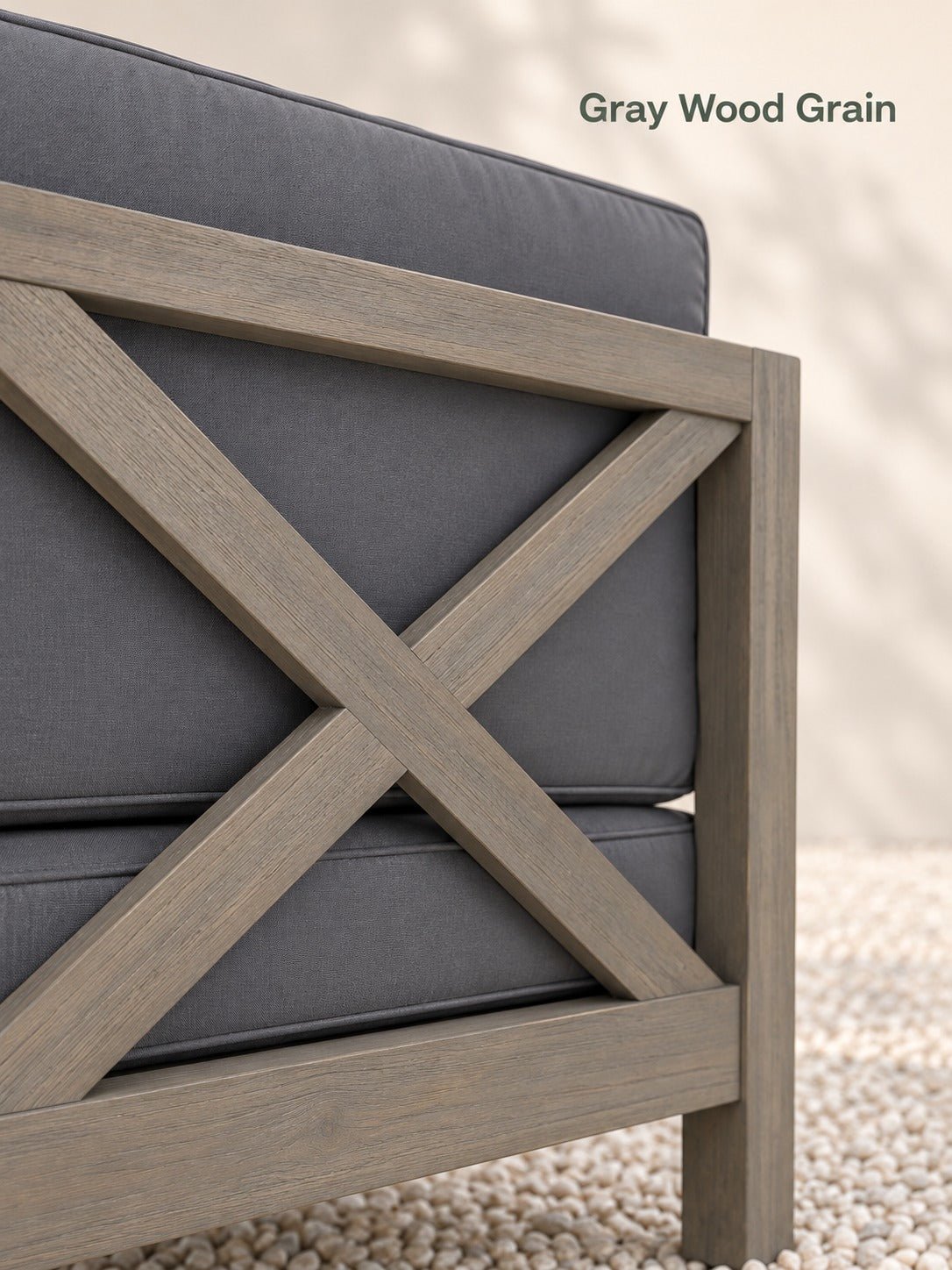 Gray Wood Corner Bench with X-Back Design for Patios