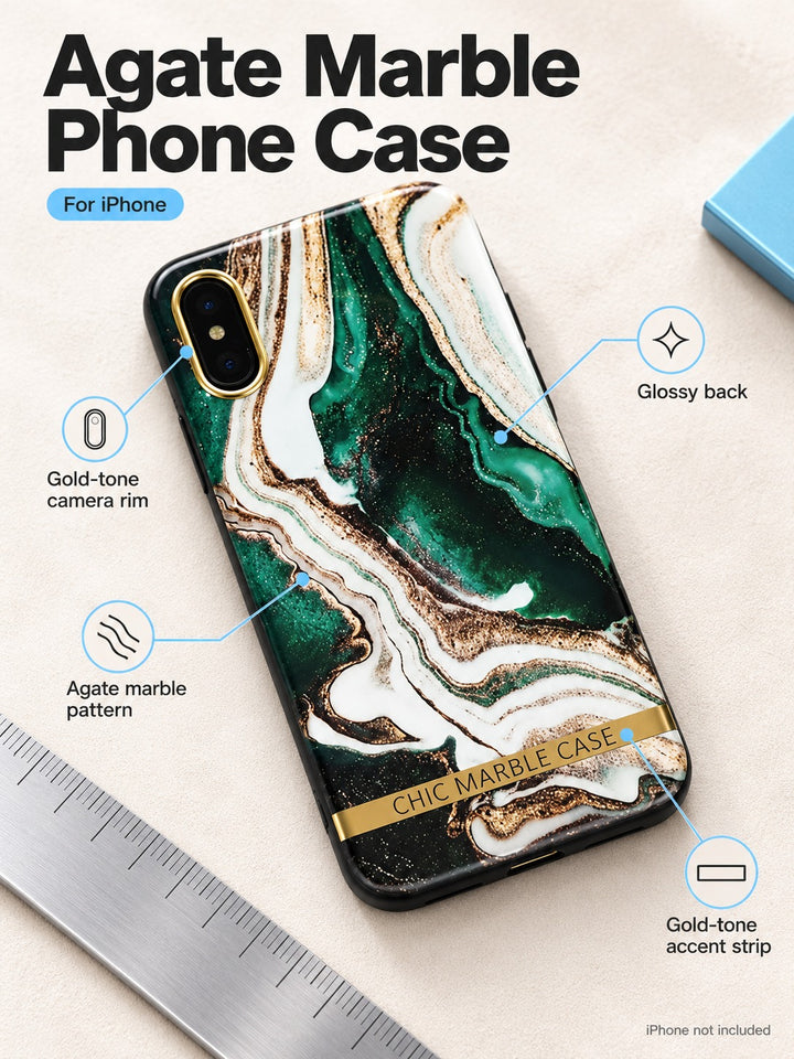 Glossy Green Agate Marble iPhone Case, Gold Accents