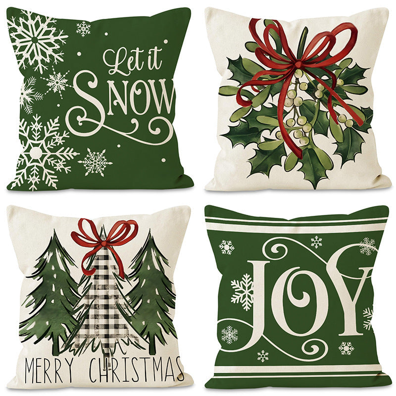 Christmas Pillow Cover – Festive Linen-Look Home Decor