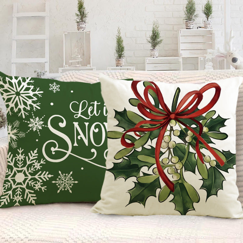 Christmas Pillow Cover – Festive Linen-Look Home Decor