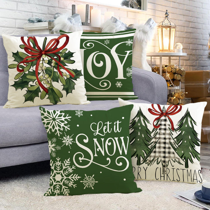 Christmas Pillow Cover – Festive Linen-Look Home Decor