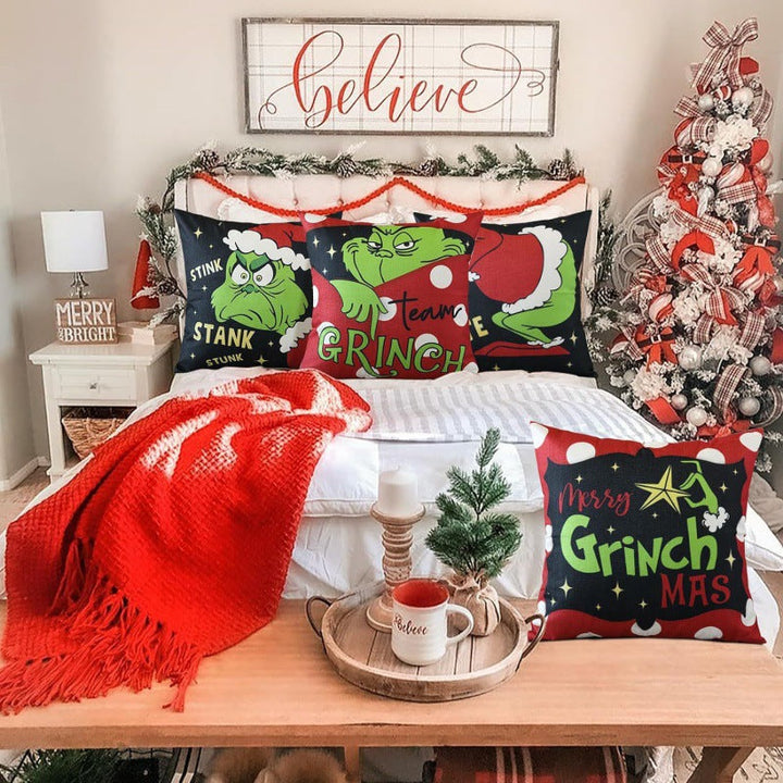 Christmas Pillow Cover – Grinch Holiday Sofa Decor