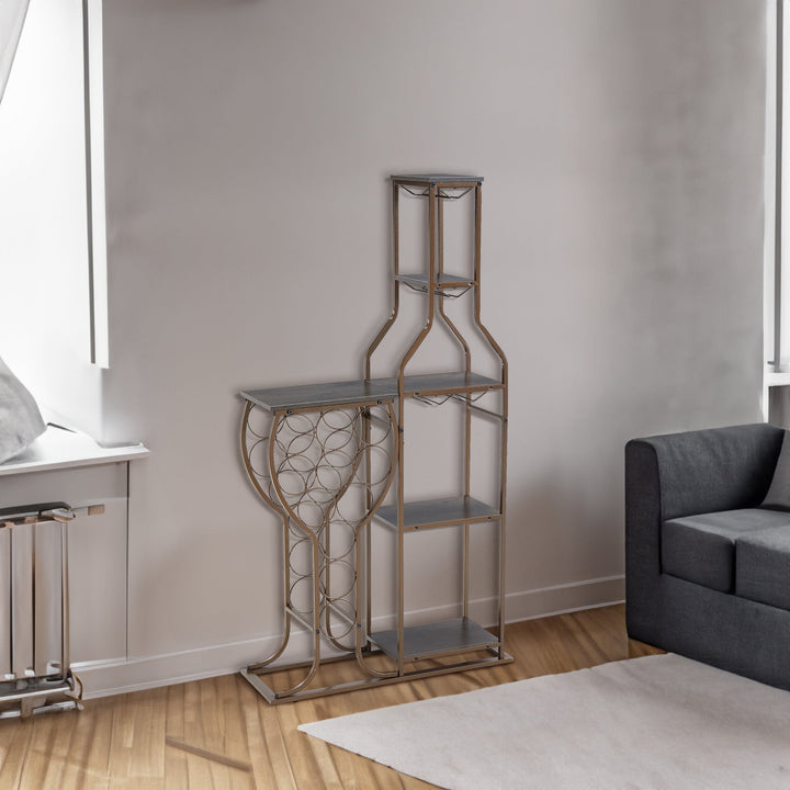Freestanding Wine Rack with Glass Holder, 11 Bottles