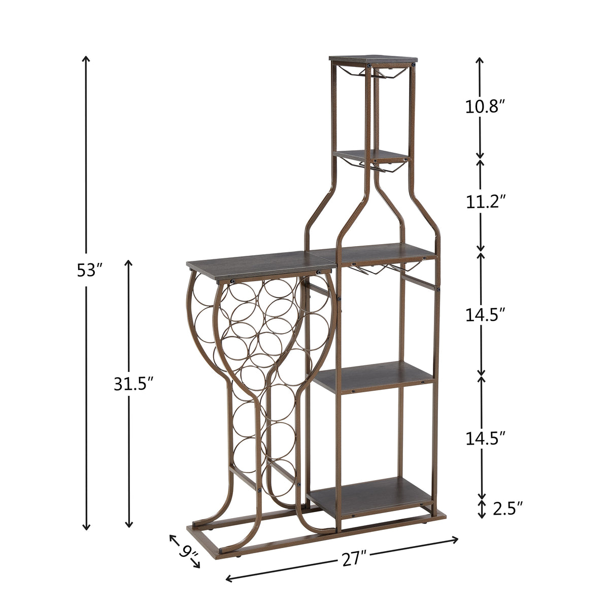 Freestanding Wine Rack with Glass Holder, 11 Bottles