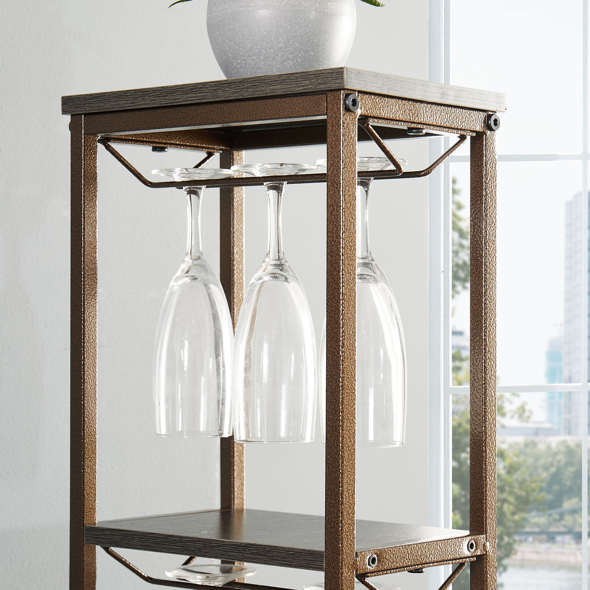 Freestanding Wine Rack with Glass Holder, 11 Bottles