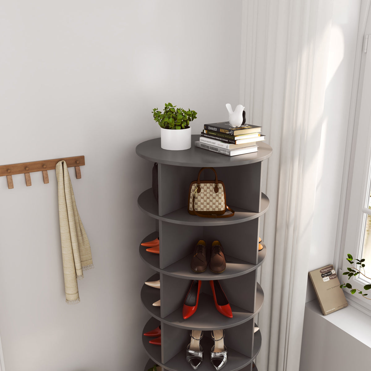 Rotating 6-Tier Shoe Cabinet for Small Entryways & Corners