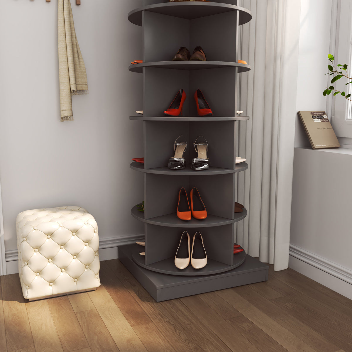 Rotating 6-Tier Shoe Cabinet for Small Entryways & Corners
