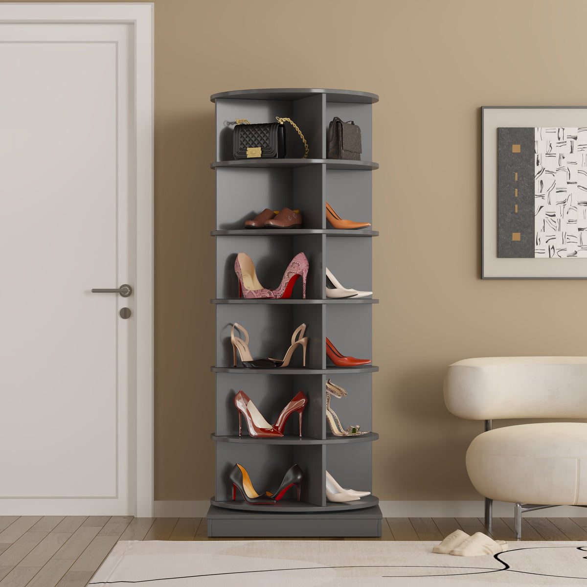 Rotating 6-Tier Shoe Cabinet for Small Entryways & Corners