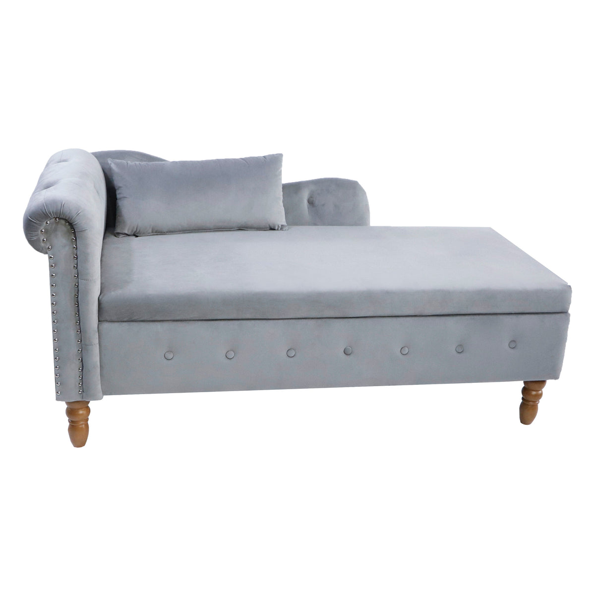 Grey Velvet Chaise Lounge with Storage for Bedroom