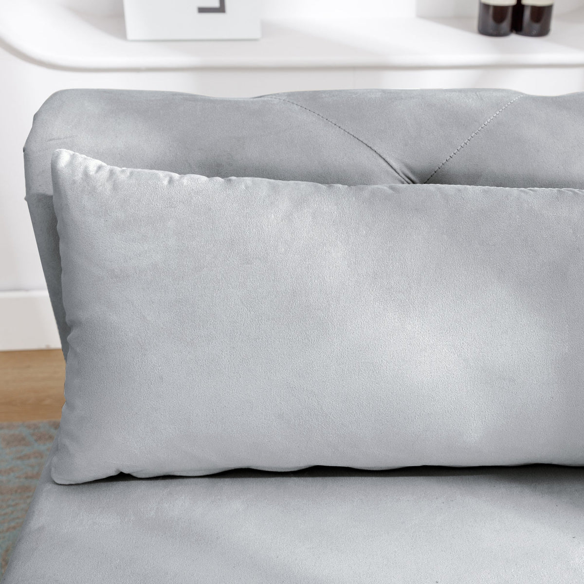Grey Velvet Chaise Lounge with Storage for Bedroom