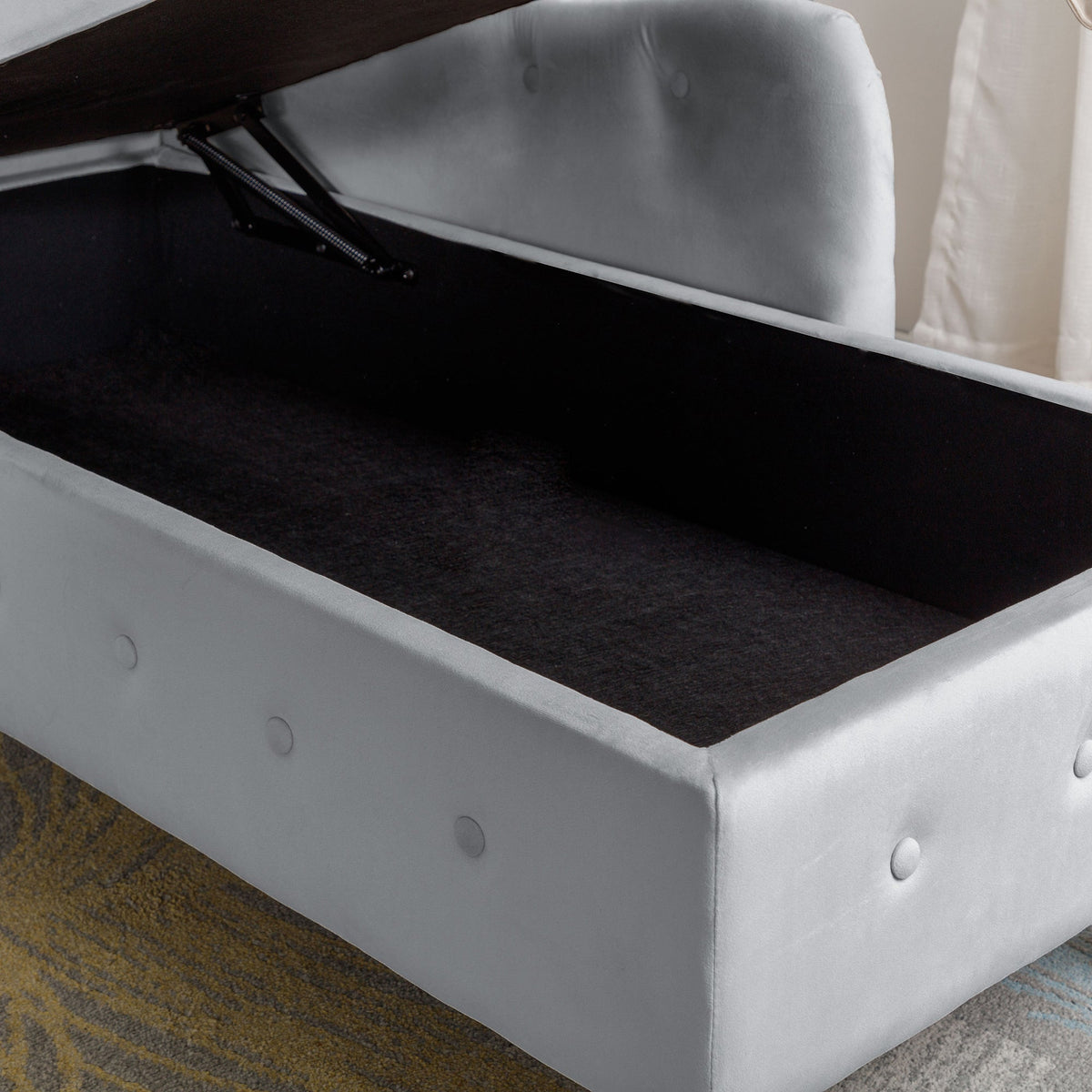 Grey Velvet Chaise Lounge with Storage for Bedroom