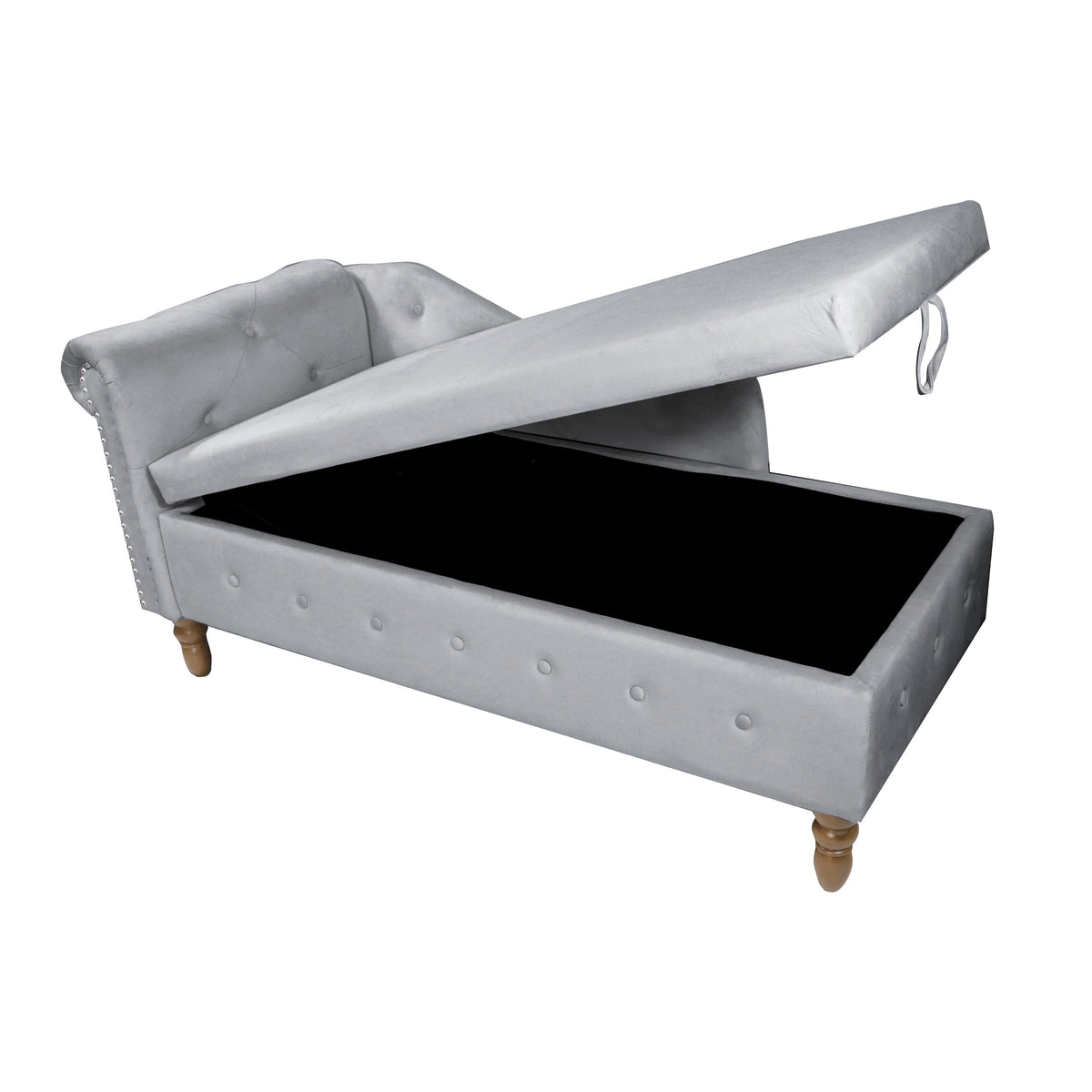 Grey Velvet Chaise Lounge with Storage for Bedroom