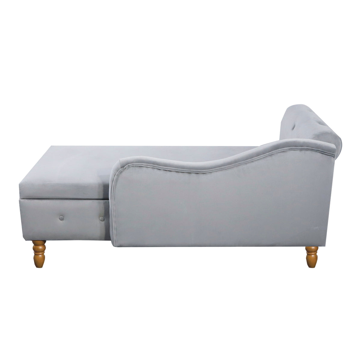 Grey Velvet Chaise Lounge with Storage for Bedroom