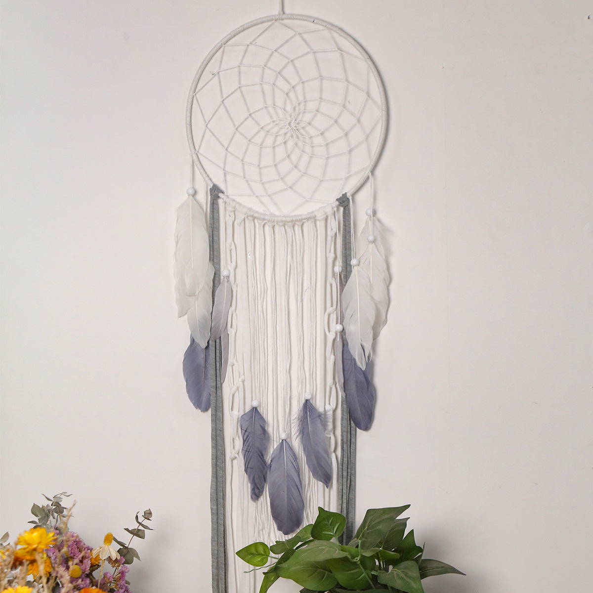 Grey Dream Catcher Wall Hanging for Boho Wall Decor