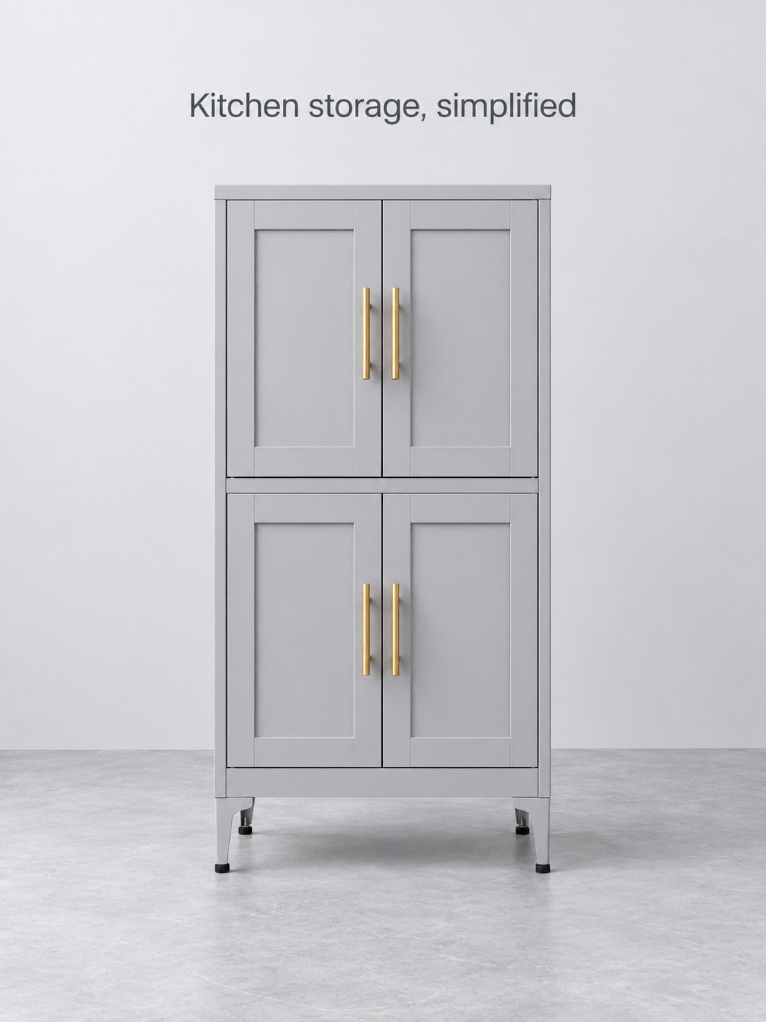 Grey Metal Kitchen Storage Cabinet with Doors & Shelf