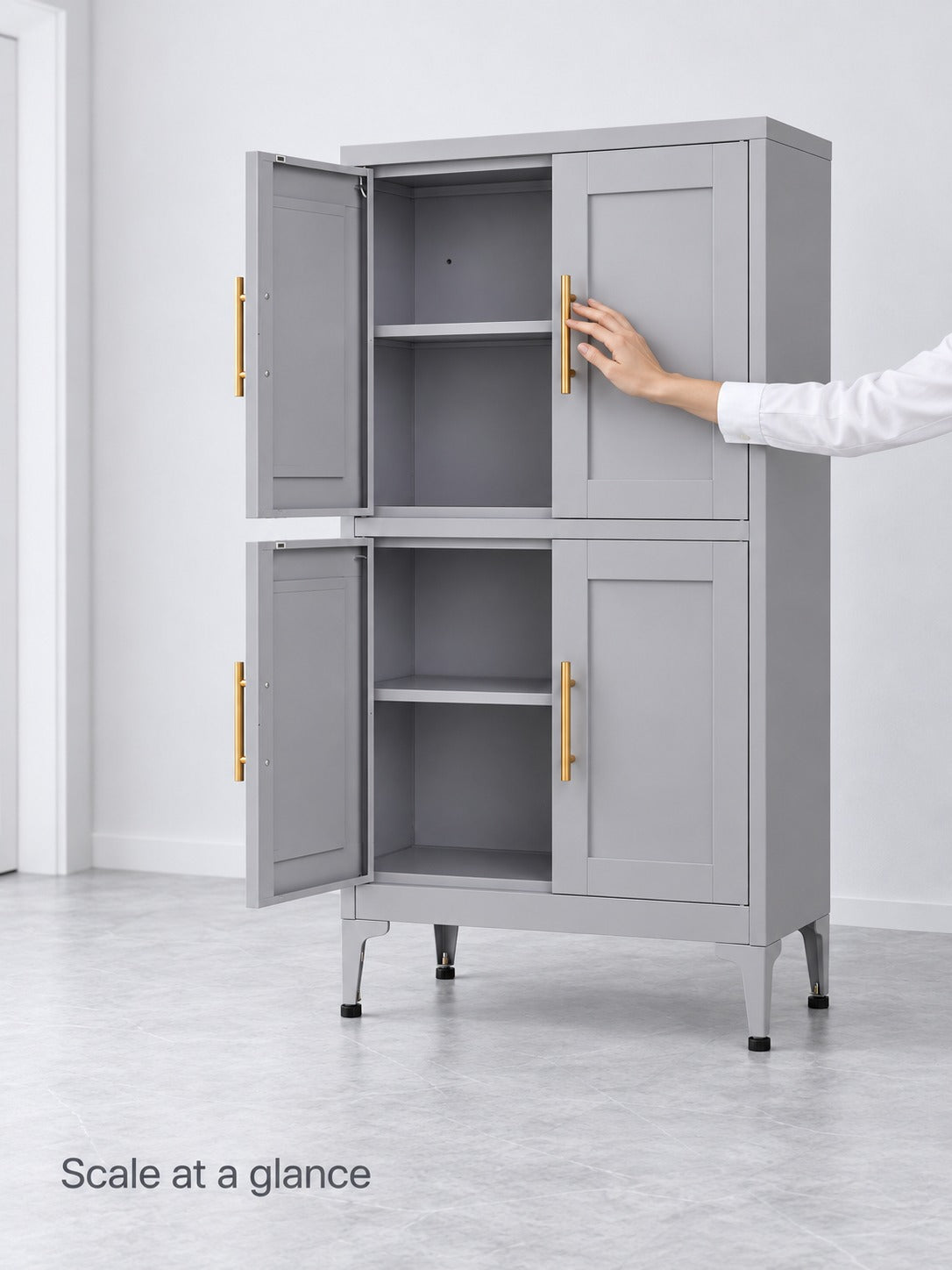 Grey Metal Kitchen Storage Cabinet with Doors & Shelf