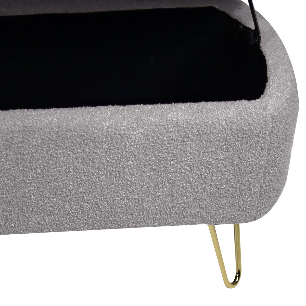 Grey Bouclé Storage Ottoman Bench with Gold Legs