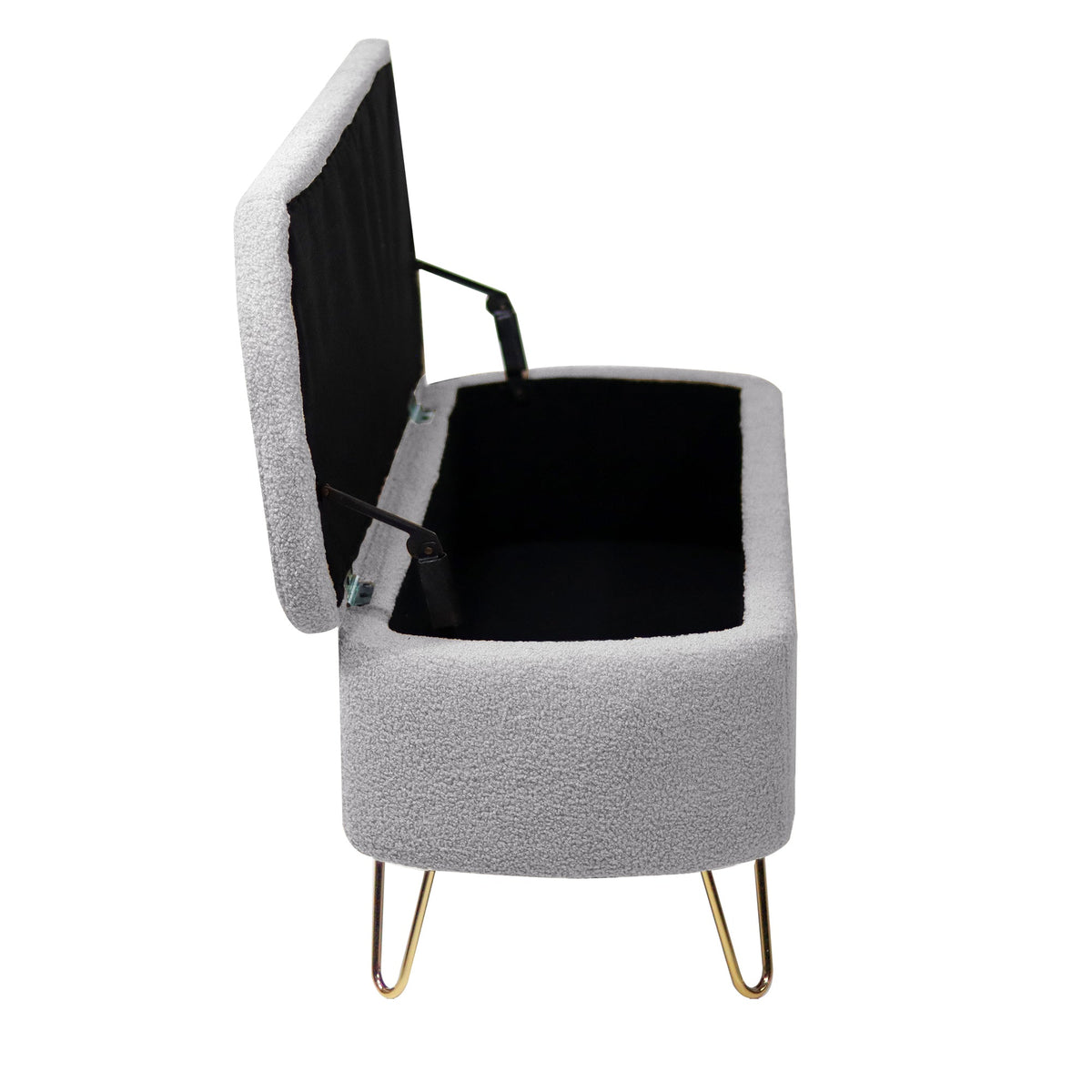 Grey Bouclé Storage Ottoman Bench with Gold Legs