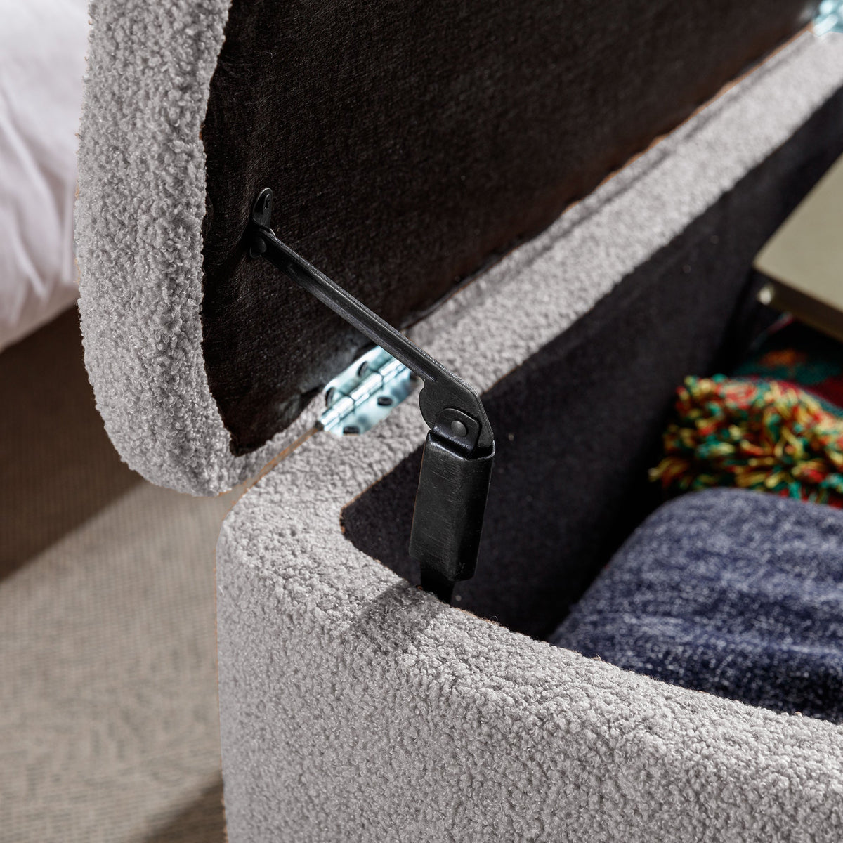 Grey Bouclé Storage Ottoman Bench with Gold Legs
