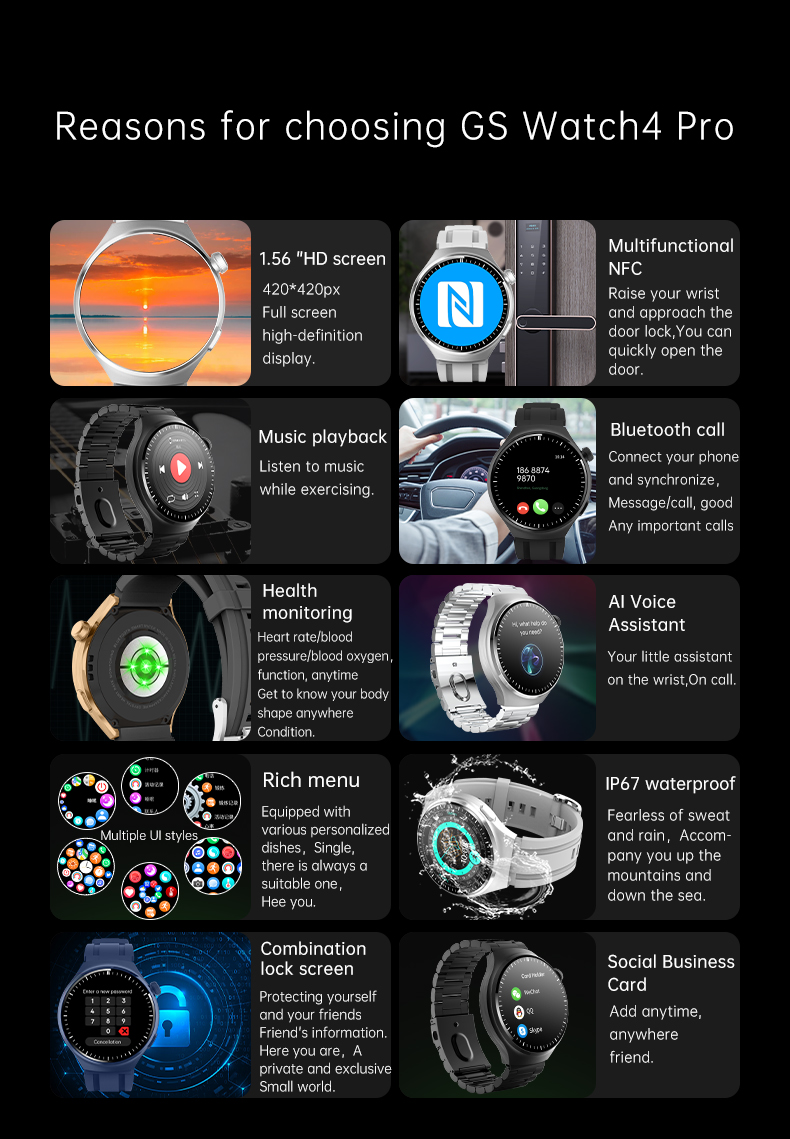 Smart Watch with Calls, NFC and Wireless Charging