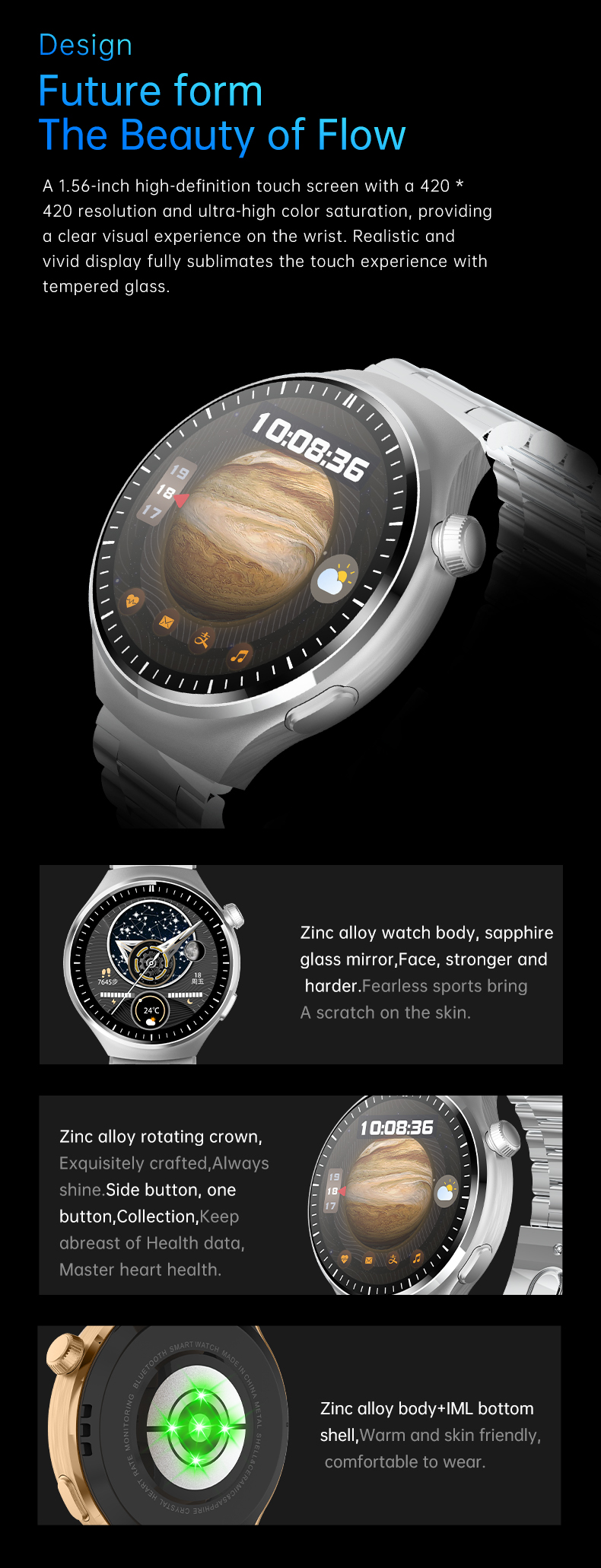 Smart Watch with Calls, NFC and Wireless Charging
