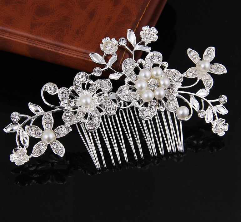 Bridal Hair Comb with Crystal and Pearl Accents for Updos