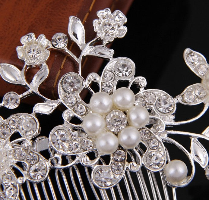 Bridal Hair Comb with Crystal and Pearl Accents for Updos