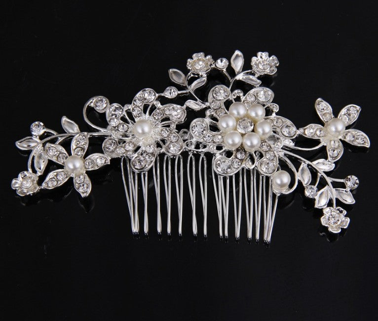 Bridal Hair Comb with Crystal and Pearl Accents for Updos