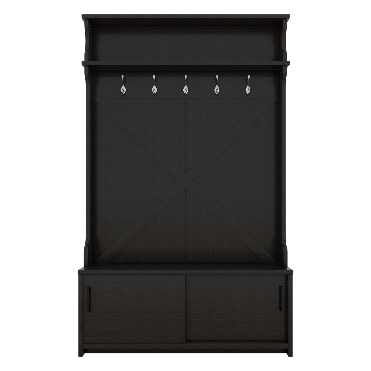 Entryway Hall Tree with Bench, Shoe Cabinet and Hooks