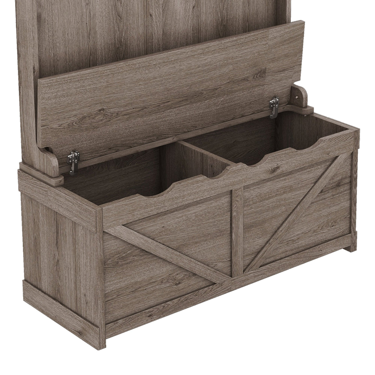 Oak Entryway Hall Tree with Storage Bench and Hooks