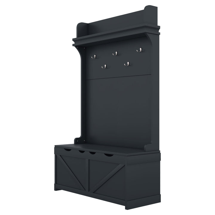 Entryway Hall Tree with Storage Bench and 5 Double Hooks
