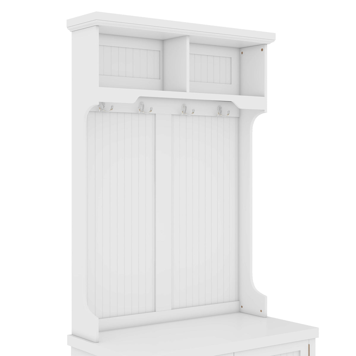 Hall Tree with Shoe Bench and Coat Hooks, White