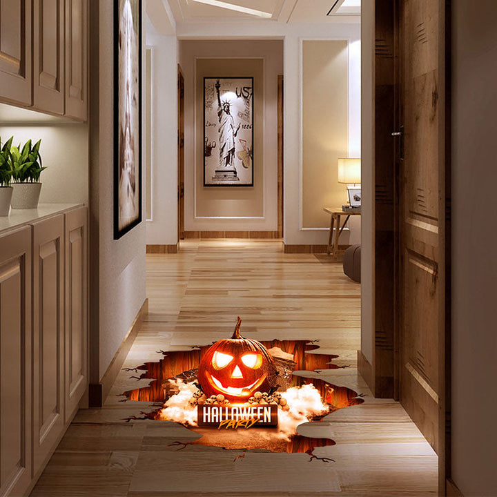 Halloween Floor Decal – 3D Pumpkin Cracked-Floor Illusion