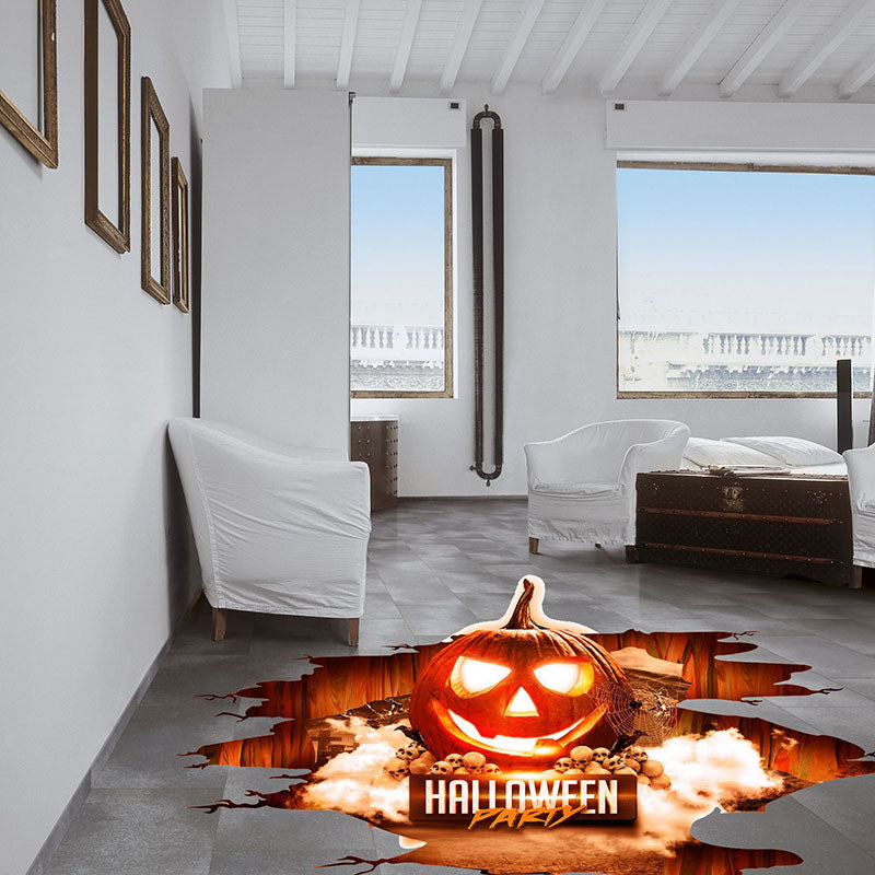Halloween Floor Decal – 3D Pumpkin Cracked-Floor Illusion