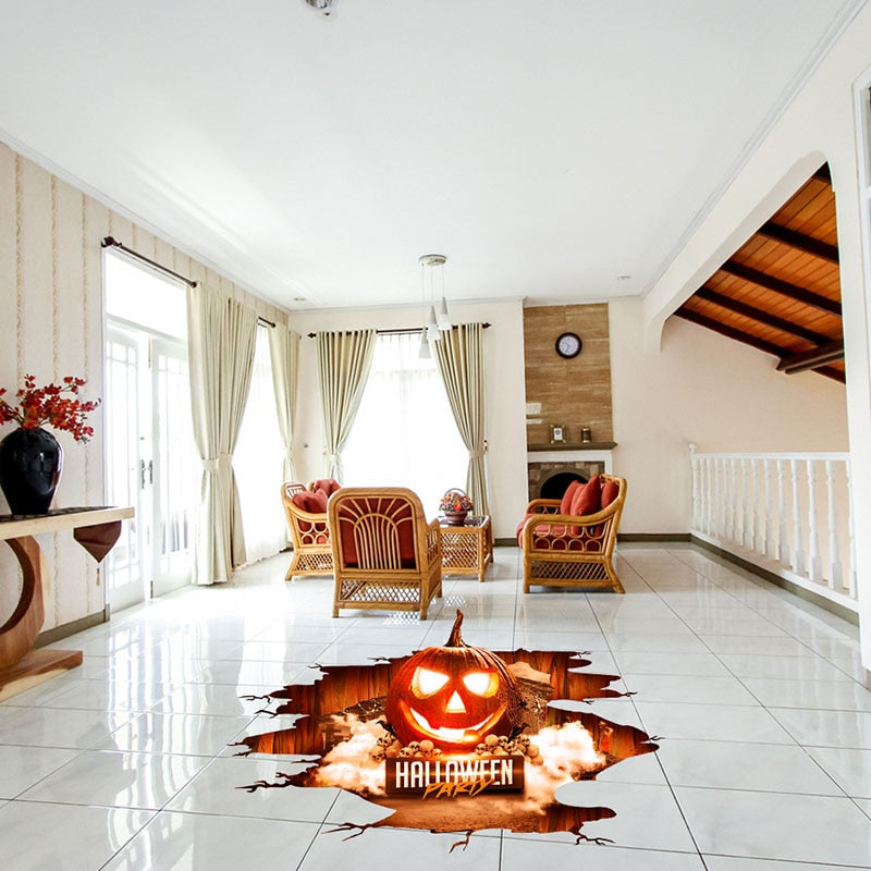 Halloween Floor Decal – 3D Pumpkin Cracked-Floor Illusion