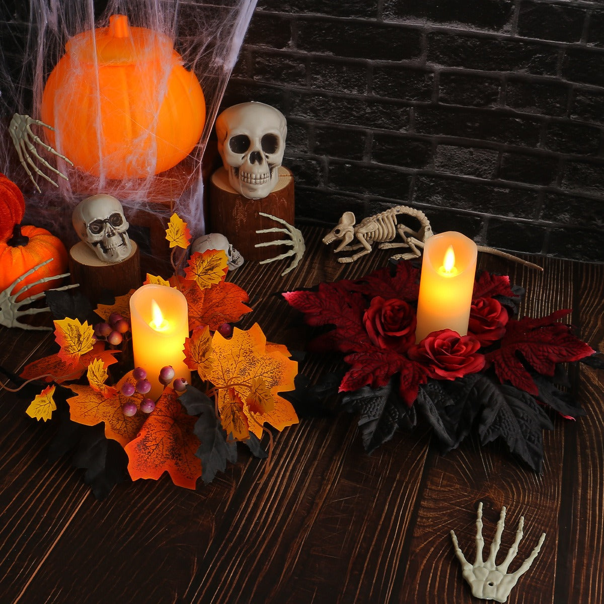 Halloween Candle Wreath Fall Tabletop Centerpiece Decor