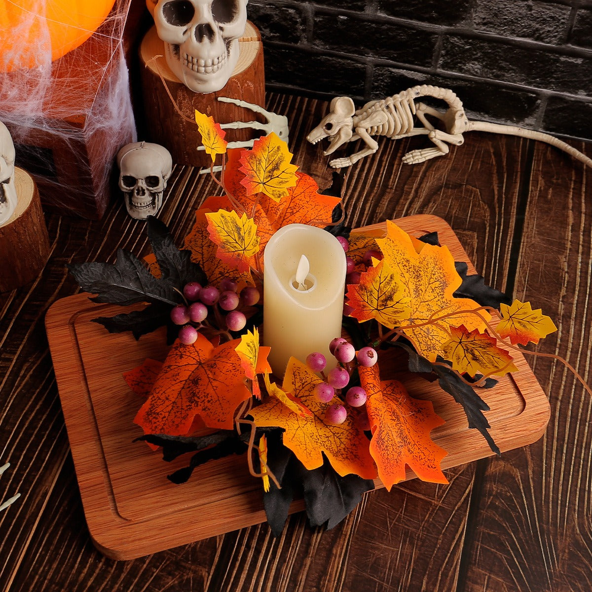 Halloween Candle Wreath Fall Tabletop Centerpiece Decor