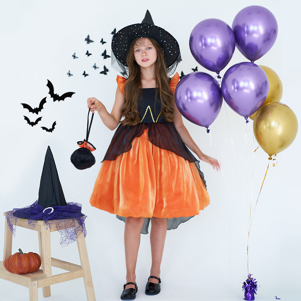 Girls' Witch Costume Dress – Pumpkin Halloween Cosplay