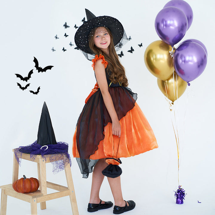 Girls' Witch Costume Dress – Pumpkin Halloween Cosplay