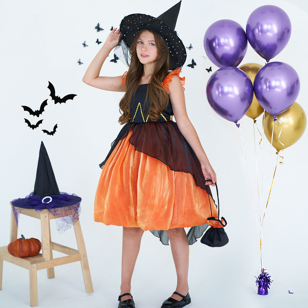 Girls' Witch Costume Dress – Pumpkin Halloween Cosplay