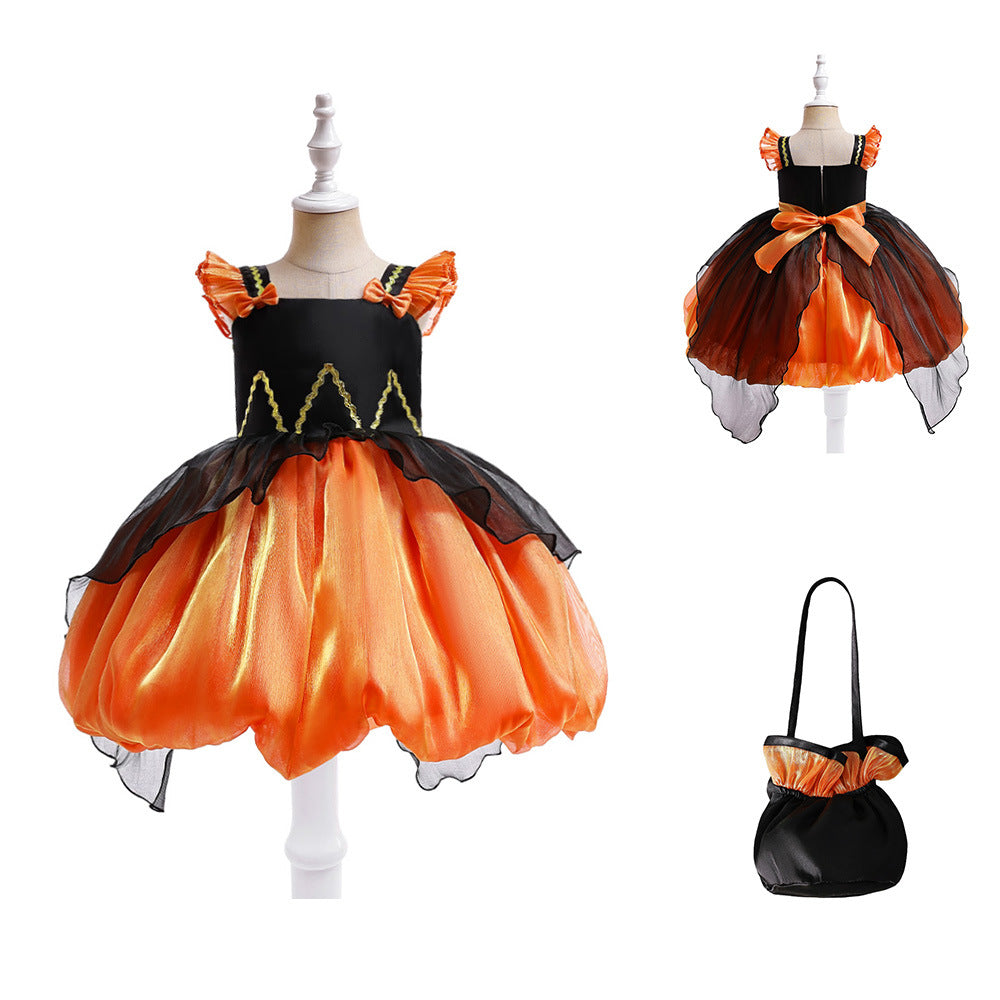 Girls' Witch Costume Dress – Pumpkin Halloween Cosplay