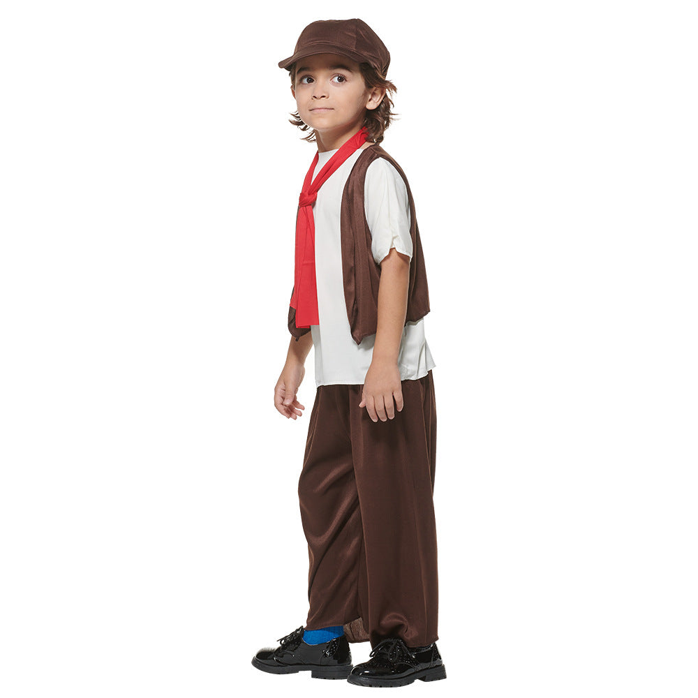 Boys Victorian Halloween Costume With Cap, Vest & Scarf